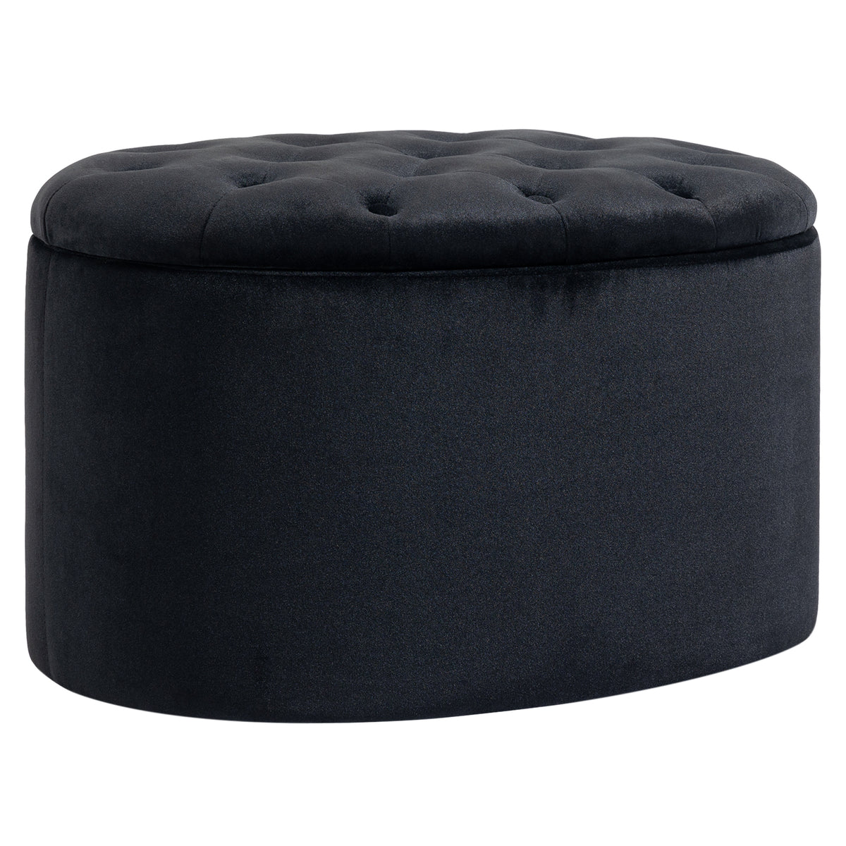 Sitzbank mit Stauraum Polsterbank mit Samtoptik, Sitztruhe Ovale Form, Truhenbank für Wohnzimmer Schlafzimmer Flur 71 x 52 x 42 cm, Schwarz
