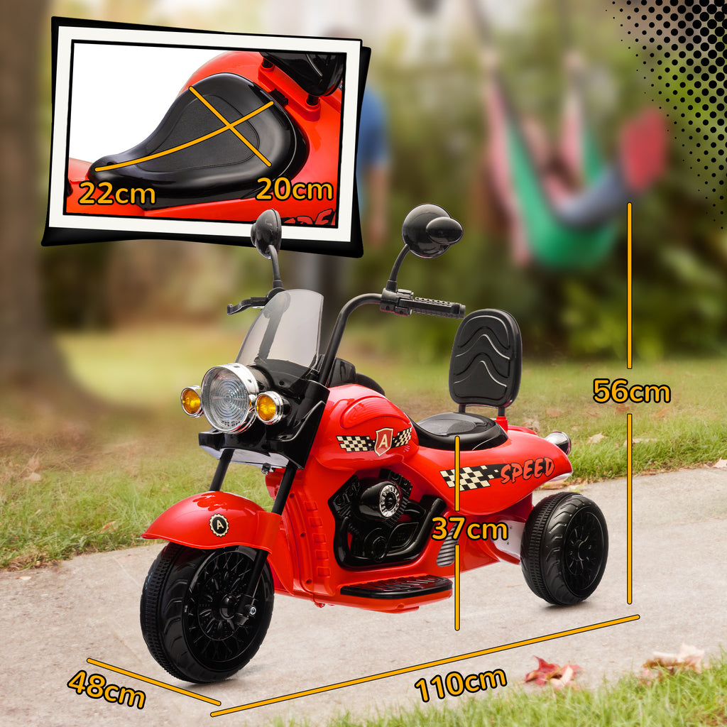 Elektro-Kinder-Motorrad, 3 Räder, 6V Batterie-Betrieb, Scheinwerfer, Musik, für Kinder im Alter von 3-6 Jahren, Rot