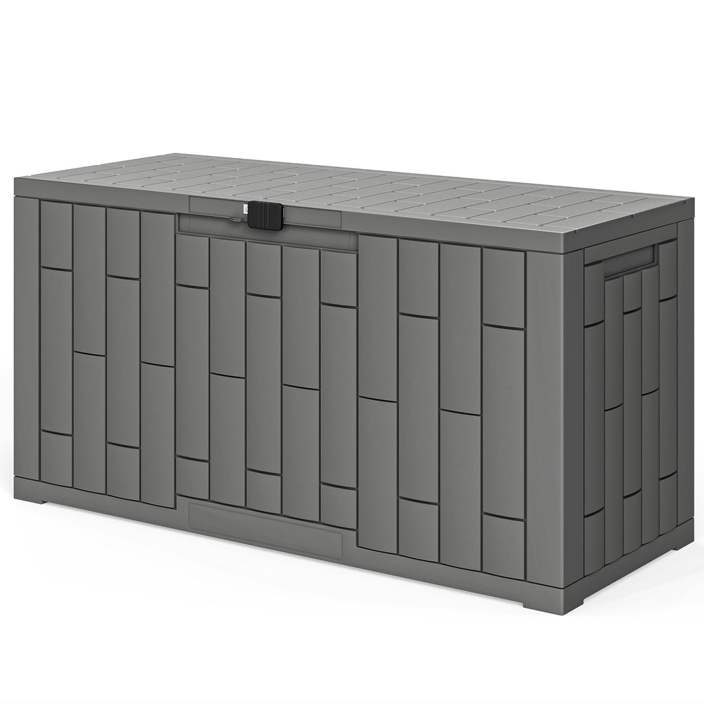 Gartenbox 227 Liter Wasserdicht Abschließbar UV-beständig Auflagenbox mit Holzoptik für Garten 106,5x43x54,5cm Grau