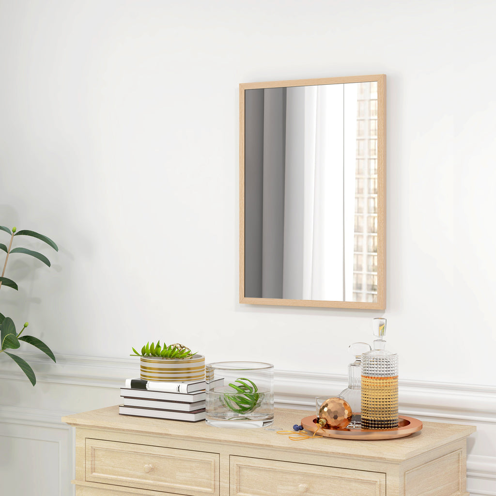 Wall Bathroom Mirror, 70 x 50 cm Wall-Mounted Mirror for Living Room, Bedroom, Hallway, Natural Wood