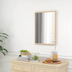 Wall Bathroom Mirror, 70 x 50 cm Wall-Mounted Mirror for Living Room, Bedroom, Hallway, Natural Wood