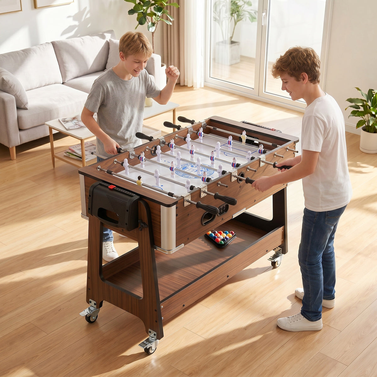 3-in-1 Multi Spieltisch drehbar Multifunktionstisch mit Billardtisch Tischfußball Airhockey Ablagefach