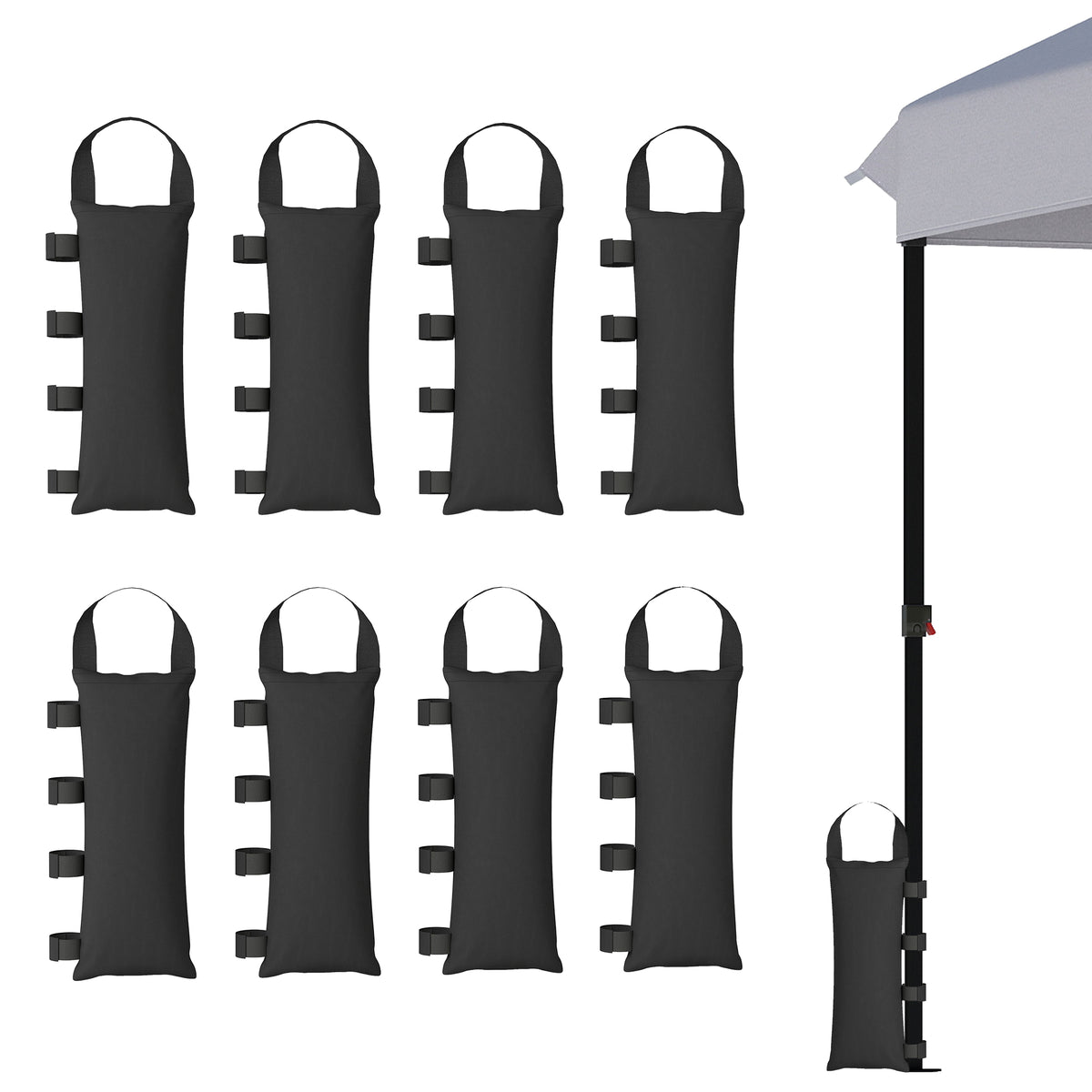 8 Pack Gazebo Sand Weights Bags, 40 kg 600D Heavy Duty Sand Bags Sandbags for Canopy Tent Legs, Without Sand, Black