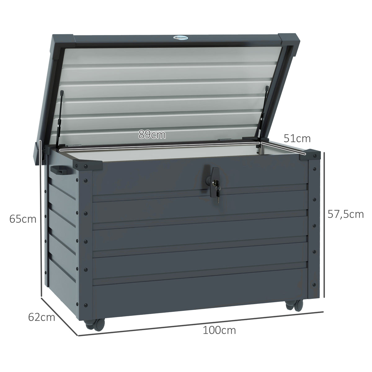 Outdoor Aufbewahrungsbox Gartenbox Kissenbox, wetterbest?ndig, 4 Rollen, 100 cm x 62 cm x 65 cm, Dunkelgrau