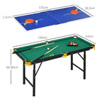 2-in-1 Billardtisch, Tischtennisplatte, mit Zubehör, 140x63x80cm, Blau/Grün