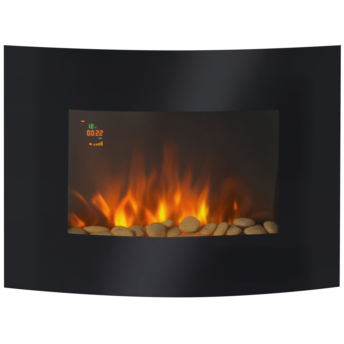 Elektrokamin mit Heizung, Wandkamin mit LED Flammeneffekt, 7 Flammenfarben, 900/1800 W, elektrischer Kamin mit Timer, Einstellbarer Thermostat, Dekokamin mit Fernbedienung, Schwarz, 65 cm