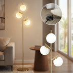 Stehleuchte im Retro-Design, Stehlampe, Stehlampe mit 3 Lampenschirmen, Glas, Gold