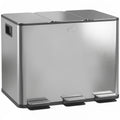 3 x 20L Pedal Bin, Steel Triple Kitchen Bin with Soft Close Lid, Removable Inner Buckets, Fingerprint-Proof, Silver Tone