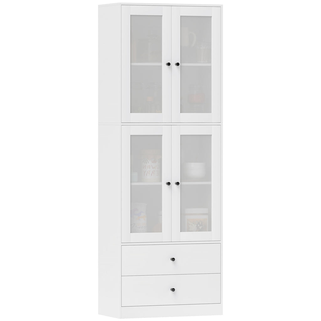 K¨¹chenschrank mit Schubladen und Glast¨¹ren, Melamin-Oberfl?che, Wei?