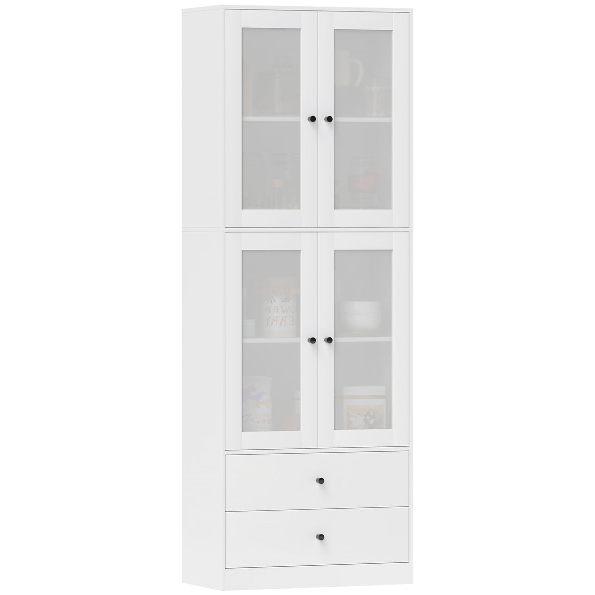 K¨¹chenschrank mit Schubladen und Glast¨¹ren, Melamin-Oberfl?che, Wei?