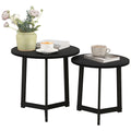 Moderner Couchtisch als 2er-Set, Metallrahmen, MDF, Rundes Design, ineinander verschiebbar, Schwarz