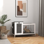 Kaninchenstall aus Holz Hasenstall mit Freilaufgehege R?dern Klappdach f¨¹r Innen, drau?en 92 x 52 x 67 cm Dunkelgrau