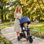 6 in 1 Kids Trike with Parent Handle, Canopy, 5-point Seat Belt, Storage, Footrest, Brake, for 1-5 Years, Dark Blue