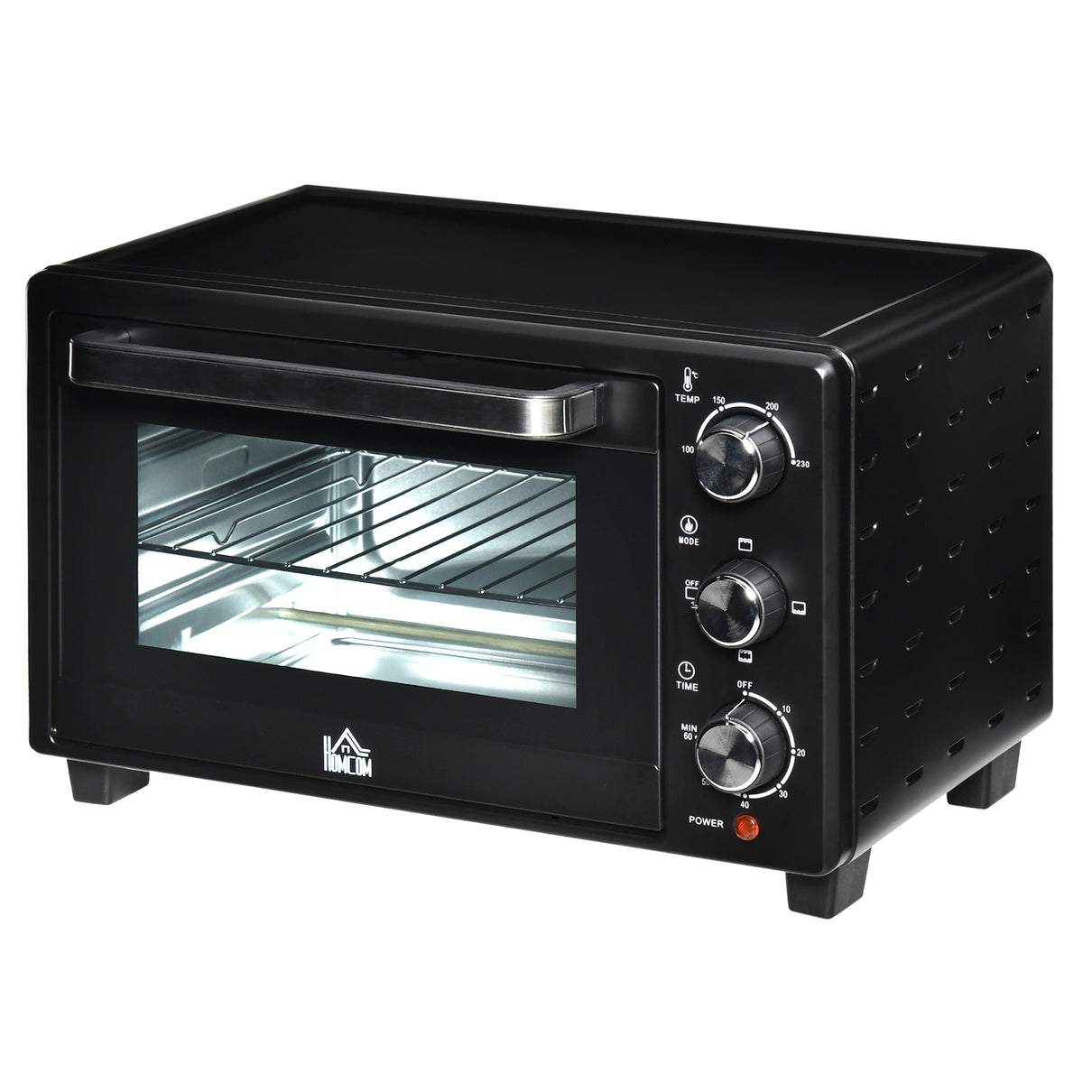 Minibackofen, 21 L Toasterofen mit 1 Drahtgestell und 1 Backblech, 3 Kochmodi, 100?¡ãC-230?¡ãC, Edelstahl, Glas, Schwarz