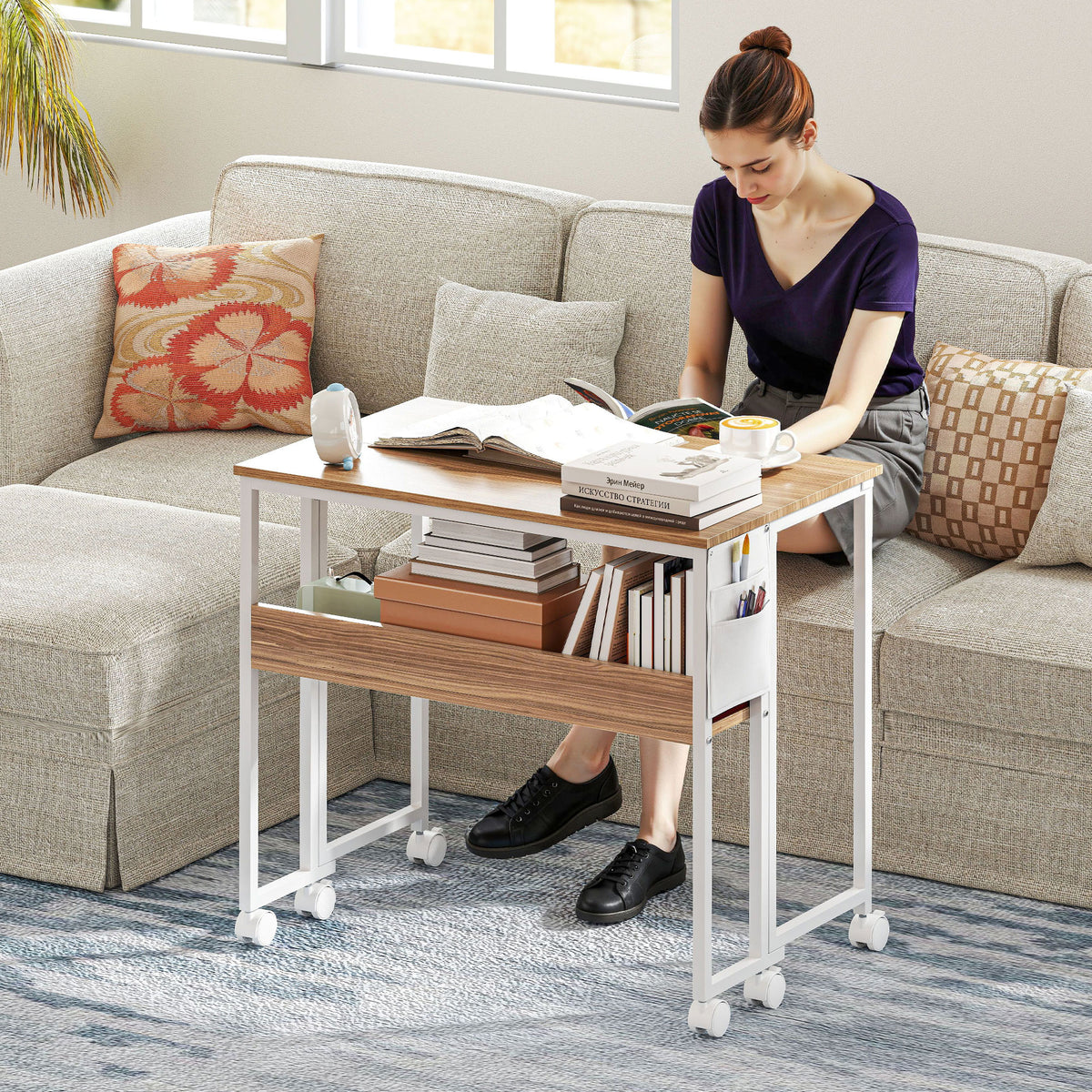 80 cm Drop Leaf Writing Work Desk - Natural Wood Finish