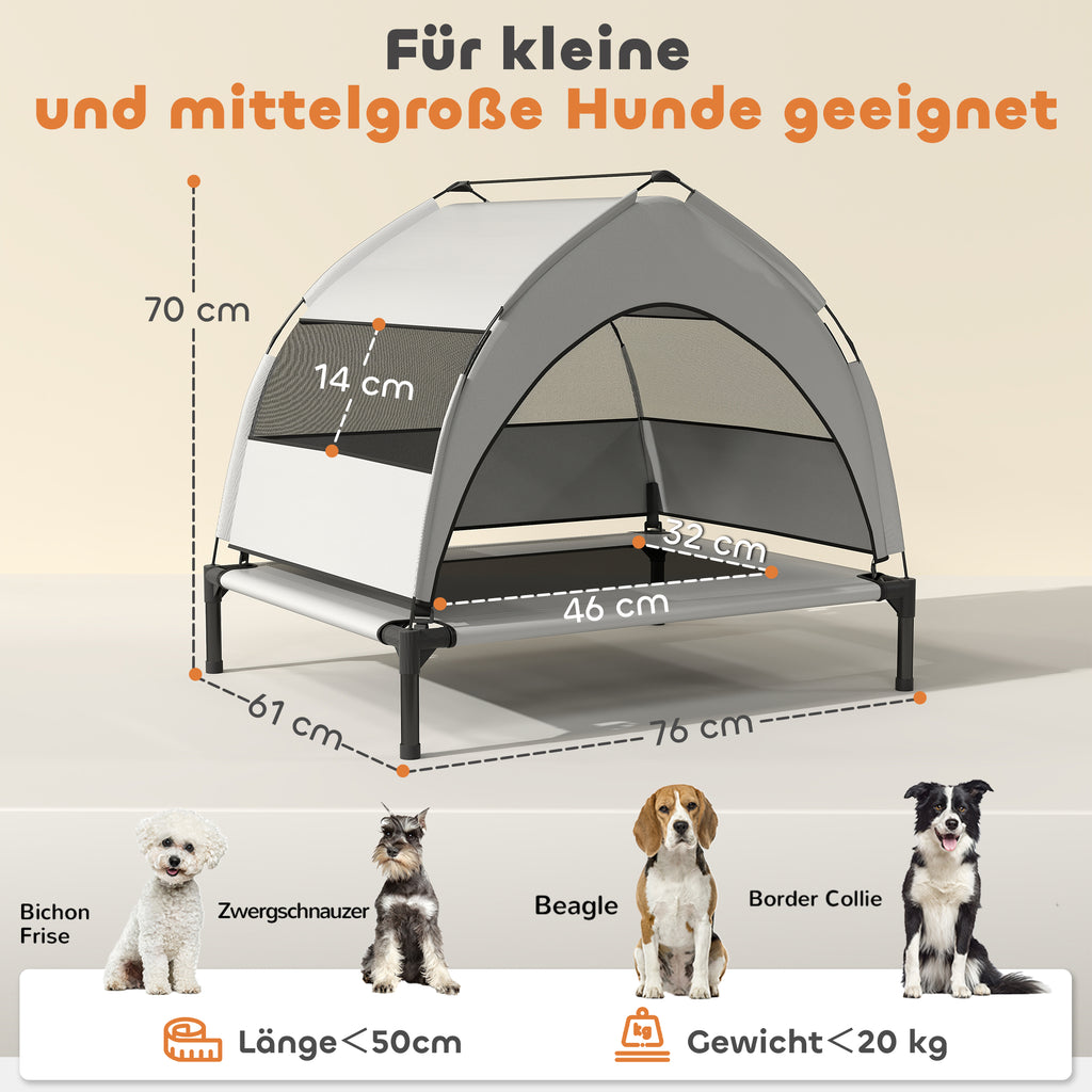 Portable Elevated Dog Bed with Removable Canopy, Cooling Raised Pet Cot for Small Medium Dogs, 76 x 61 x 70 cm