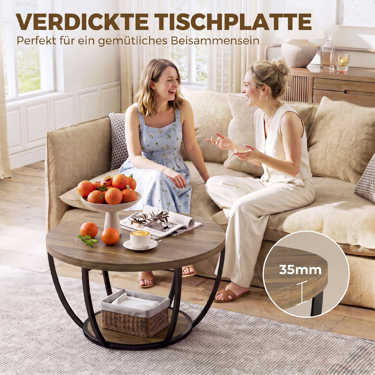 Couchtisch mit 2 Ebenen, Wohnzimmertisch 80 x 80 x 43,8 cm, Braun/Schwarz