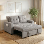 2-Sitzer Sofabett, Cordbezug, zum Schlafsofa umwandelbar, 2 Kissen, Seitentaschen, 157 x 190 cm, Hellgrau