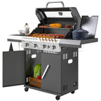 Gasgrill 12 KW Grillwagen inkl 5 Brenner Seitenkocher Rolle Deckel Thermometer Seitenablagen 135 x 54 x 110 cm