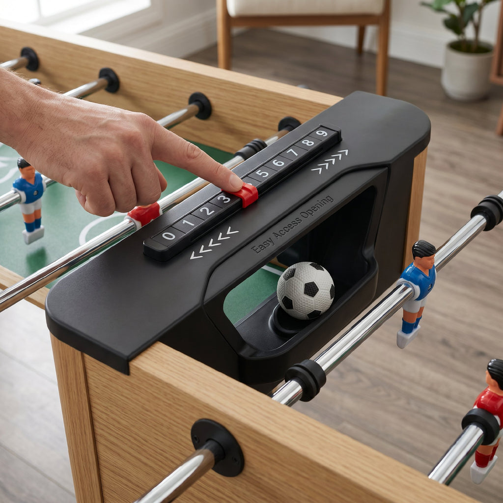 4ft Table Football, Foosball Game Table with 22 Players, 2 Balls and Manual Scorers for Family, Natural Wood Finish