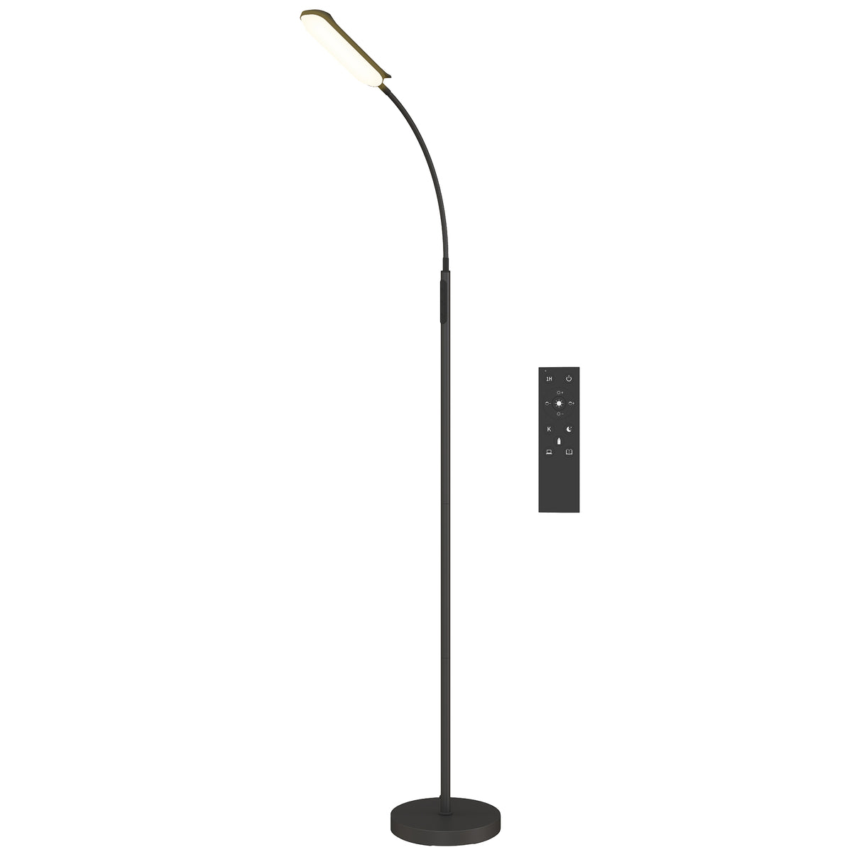 LED Stehlampe Dimmbar, Fernbedienung, 360° Schwanenhals, Schwarz