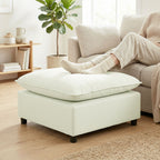 Fußhocker moderner Stoff-Ottomane mit Kunststoffbeinen für Wohnzimmer und Schlafzimmer, 75 cm, Cremeweiß