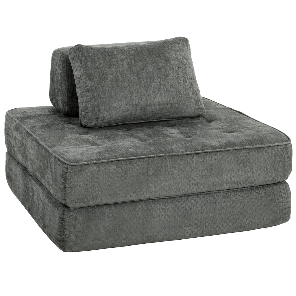 2-in-1 Boneless Cloud Schlafsessel, Klappbares Chenille-Bodensessel mit Dickem Stützkissen, Grau