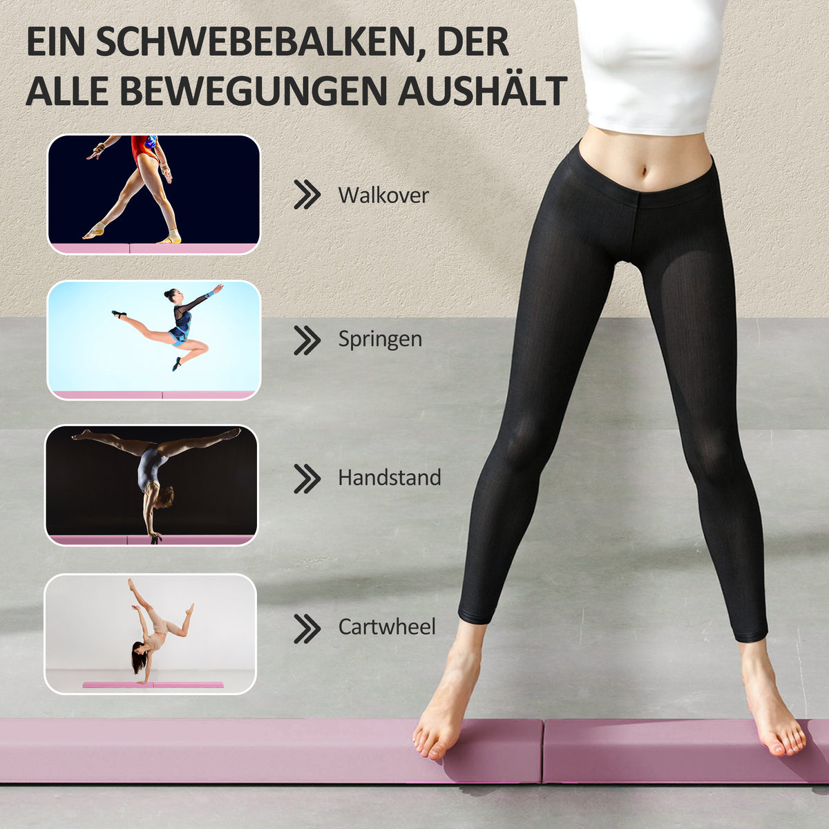 236 cm Klappbarer Schwebebalken für Jugendliche 80kg Rosa