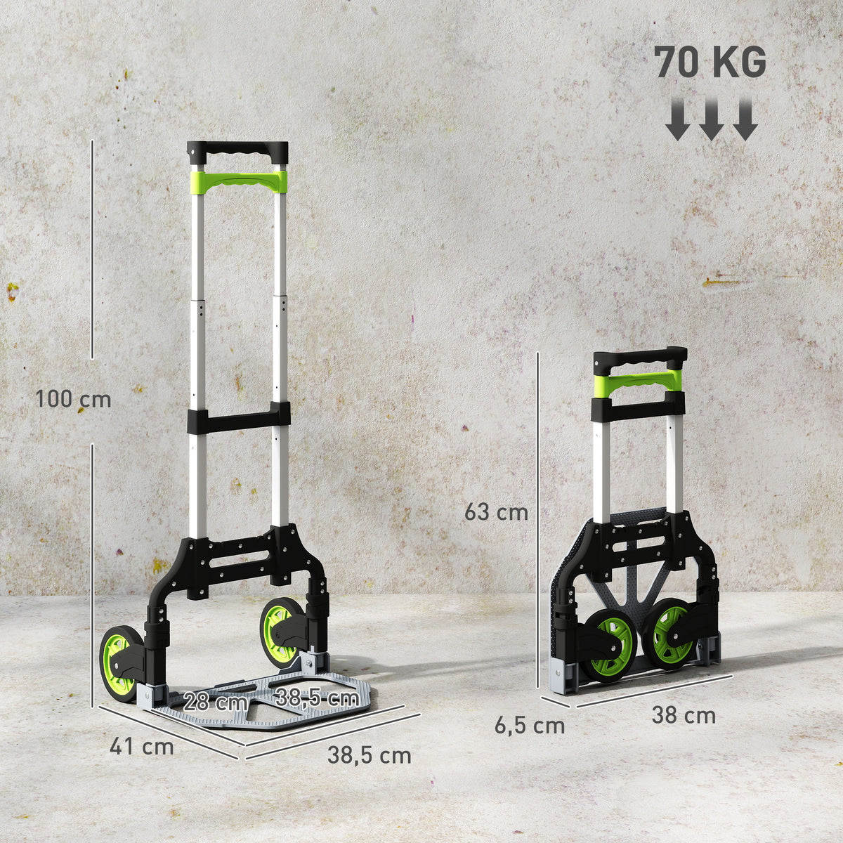 Sackkarre klappbar Aluminium Transportkarre mit Teleskopgriff H?henverstellbar 100 cm