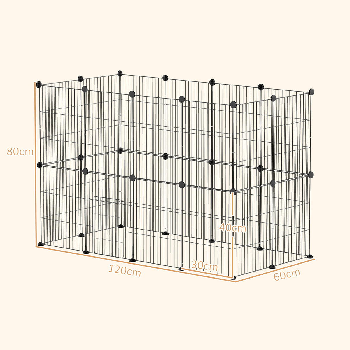 Kleintierkäfig, Außengehege, modulare Bauweise, 0,72 m² Fläche, Stahl, Schwarz