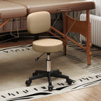 Rollhocker höhenverstellbar mit Rückenlehne 72-84 cm Hoch 360° Drehbar Arbeitshocker für Büro Salon Hellbraun