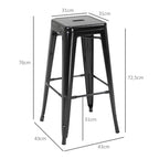 4er-Set Barhocker aus Metall, für drinnen und draußen, stapelbares Design, Schwarz