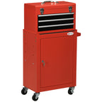 2-in-1 Werkzeugwagen, mobil, 3 Schubladen, Werkzeugtafel, Stahlgeh?use, 46L x 28B x 94H cm, Rot