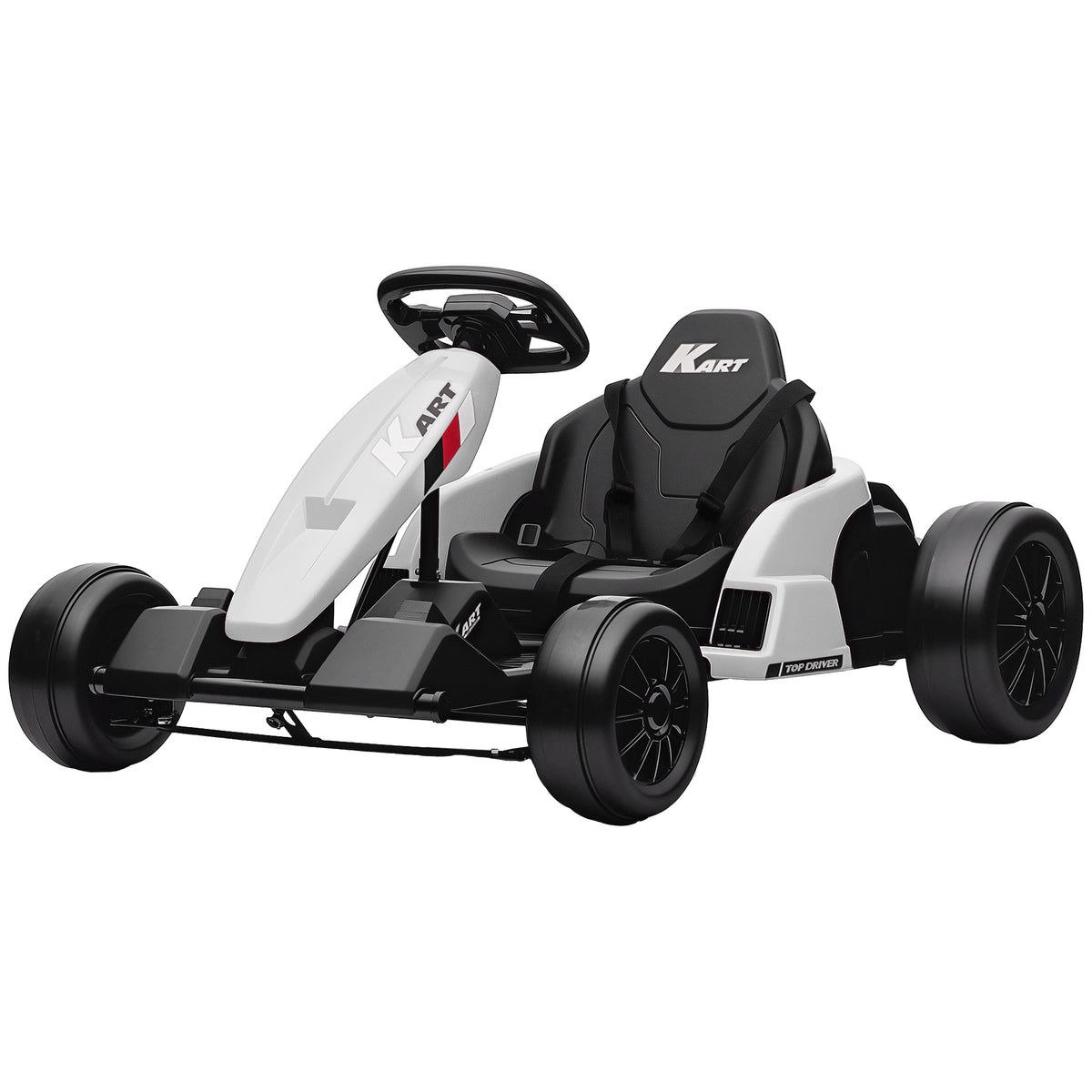 24 V Elektro Go-Kart für Kinder Bis 18 Km/h Gokart mit Drift-Funktion, Drift-Kart mit 2 Motoren verstellbar Sitz Weiß