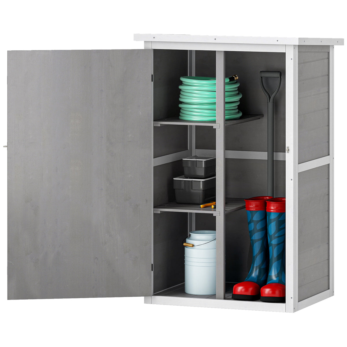 Wooden Small Shed, Garden Storage Shed with Shelves and Bolt Latch, 75L x 56W x115H cm, Grey