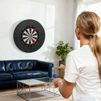 Dartscheibe Dartboard-Set mit Schutzring, 6 Dartpfeile mit Stahlspitzen, Sisal, Kunststoff, Schwarz