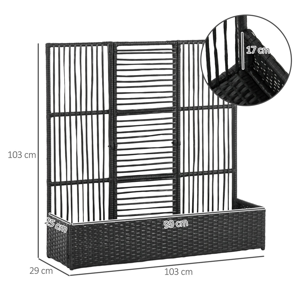Blumenkasten mit Spalier, wetterfest, Polyrattan, 103 x 29 x 103 cm, Schwarz