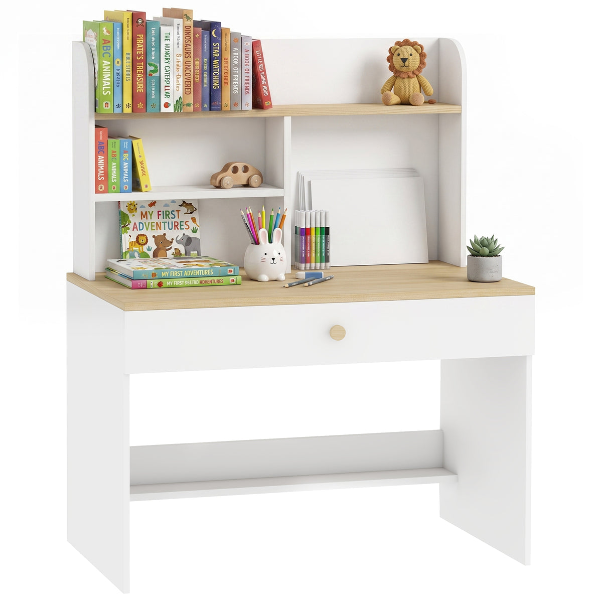 Kinderschreibtisch Kinder Schreibtisch mit Schublade Bücherregal Stauraum für Kinder 3-8 Jahre, 80 x 50 x 100 cm Weiß