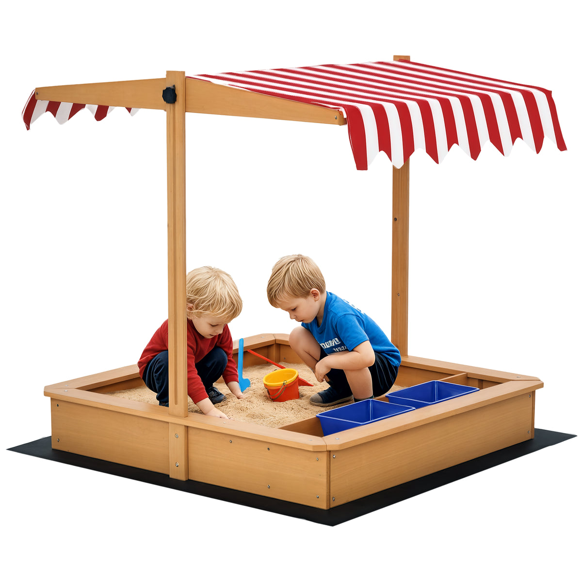  Sandkasten 107,5 x 107,5 cm Kinder Sandbox mit höhenverstellbar Abdeckung, Sandkiste aus Holz für Kinder 3-7 Jahre für Outdoor Garten Terrasse Balkon