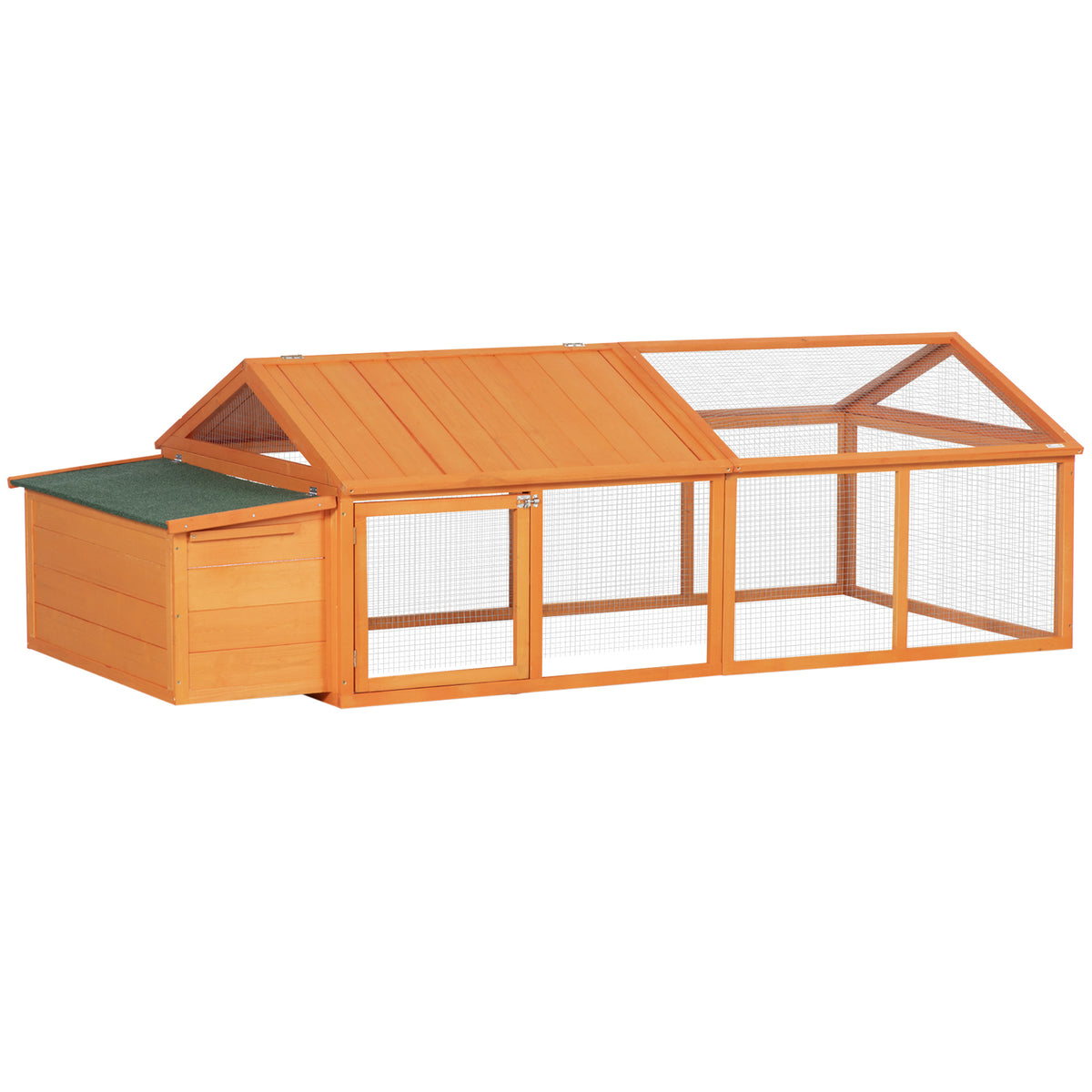 Hühnerstall Freilaufgehege 2,4 x 1,125 x 0,76 m Freigehege mit Schloss Tannenholz Hühnerhaus mit Tür, aufklappbar Dach, Outdoor Geflügelstall für Hühnerkäfig, 4-8 Hühner, Orange