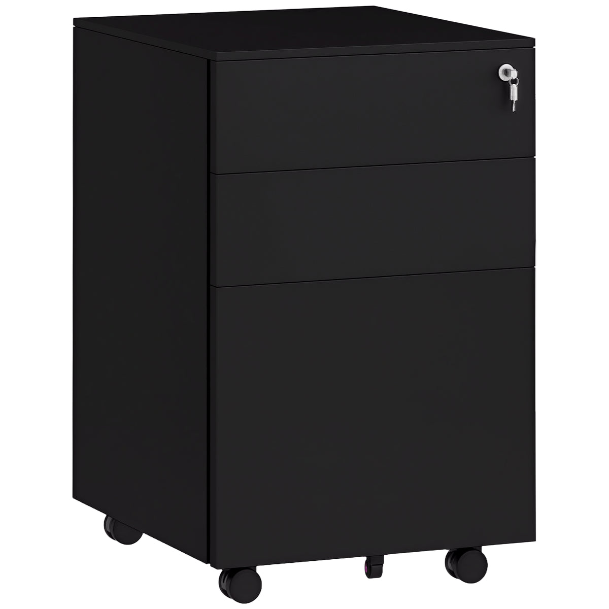 3-Drawer Vertical Filing Cabinet with Pencil Tray, Lock and 5 Wheels, Steel Mobile File Cabinet, for A4, Legal and Letter Size, Pre-Assembled Body, Black