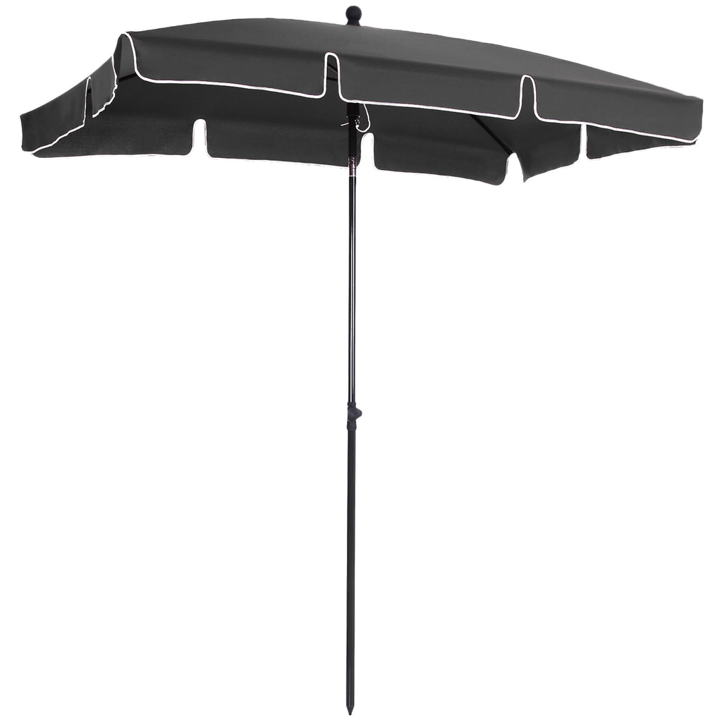 2 x 1.3m Garden Parasol Umbrella, Outdoor Market Table Umbrella with Ruffles & Aluminium Pole, Rectangular Tilting Parasol Sun Shade Canopy, Grey