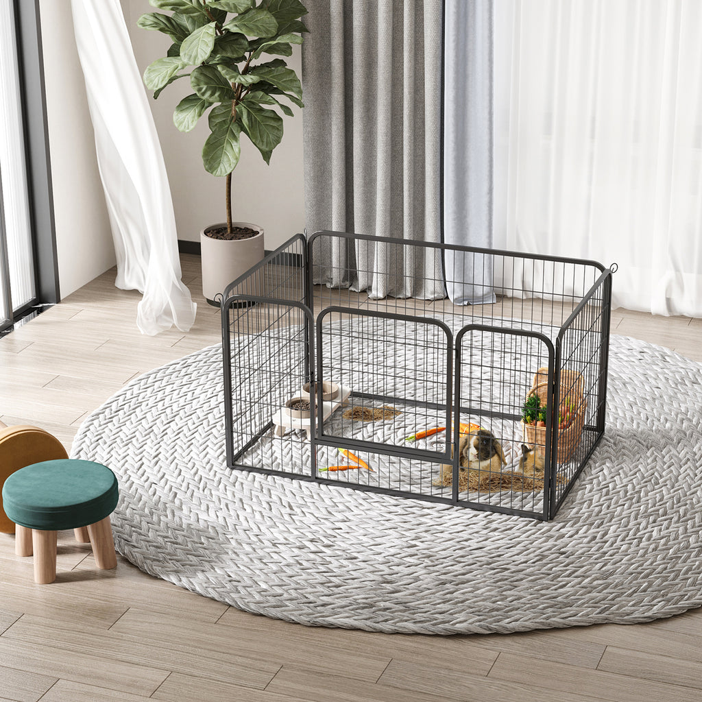 Heavy Duty Dog Pet Puppy Metal Playpen Play Pen Rabbit Pig Hutch Run Enclosure Foldable Black Large, 125 x 80 x 70 cm