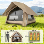 Instant-Pop-Up-Zelt mit Regenschutz wasserdicht Kuppelzelt für 2-3 Personen mit Bodenplane 4 Fenster 235x235x184cm Khaki