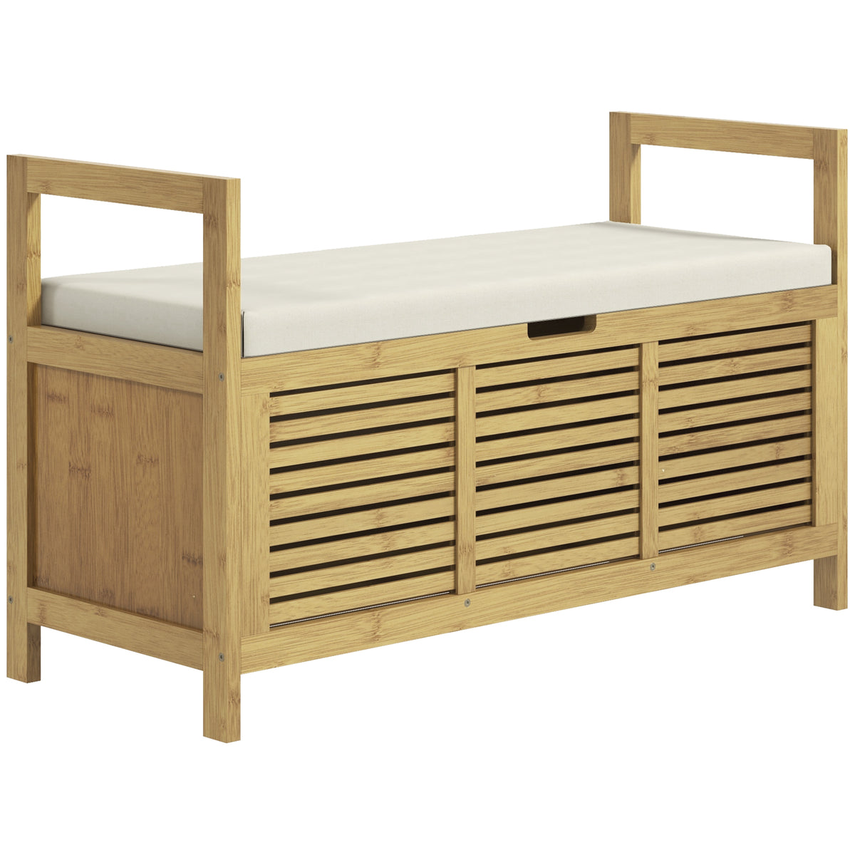 Schuhablage mit Stauraum, Schuhbank, weiche Sitzfläche, Bambus, 100x40x60 cm