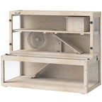 Wooden Hamster Cage with Hut, Wheel, Ramps, Removable Viewing Panels, 100 x 50 x 84 cm, Natural Wood