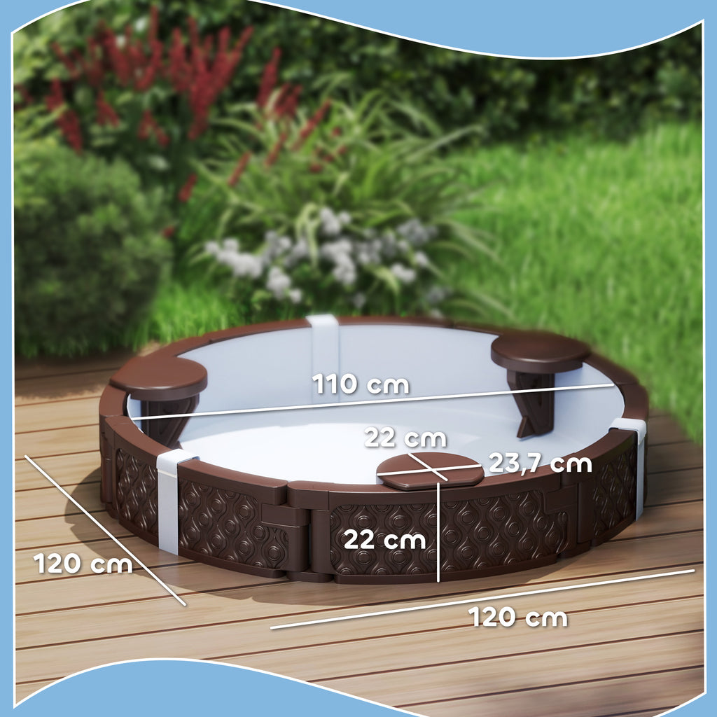 Sandkasten, Runde Sandkiste f¨¹r bis zu 3 Kinder, mit 3 Sitzen, wasserfeste Unterlage, Schutzplane, 300 kg Sand