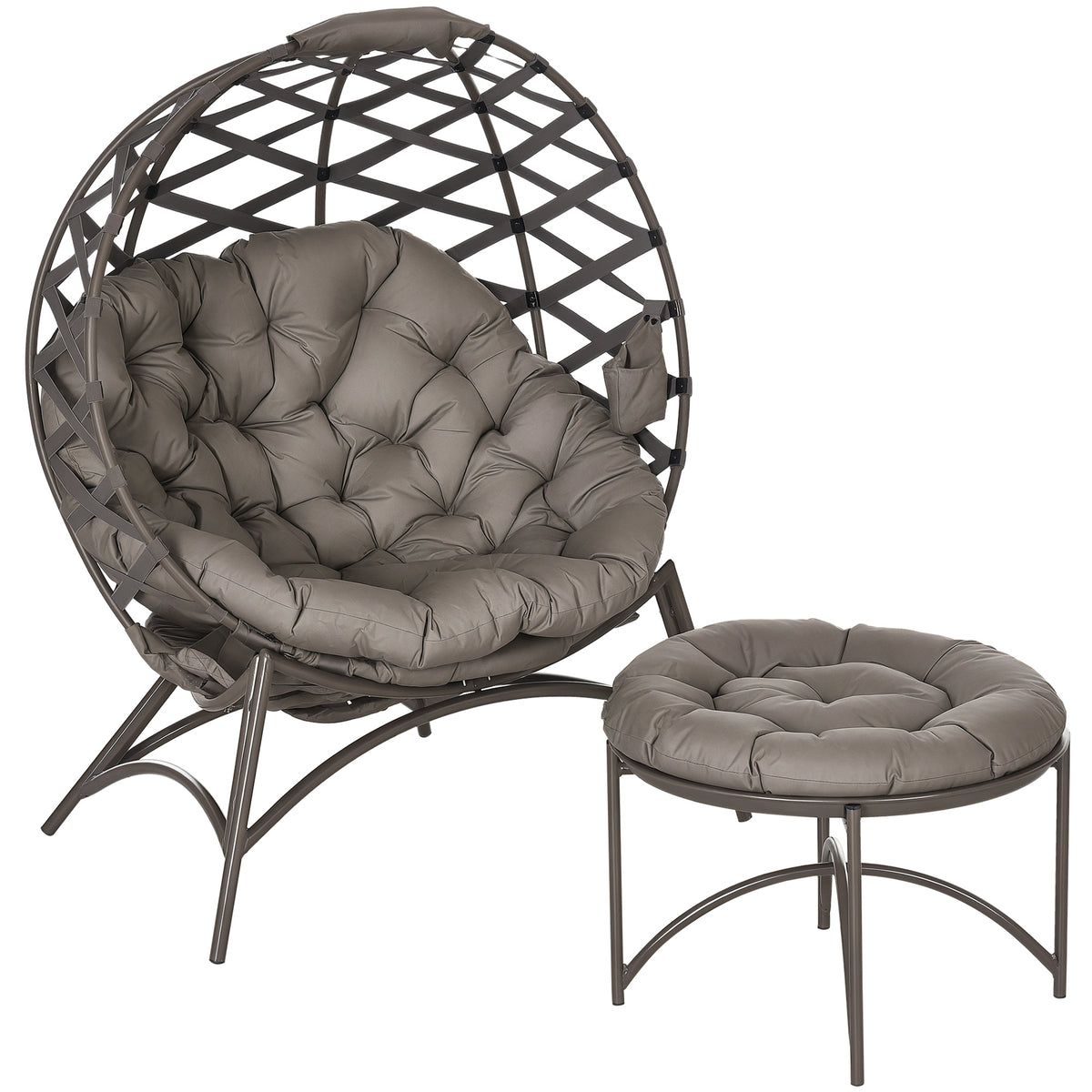 Gartenstuhl-Set, 2-tlg., Hocker/Beistelltisch, gr. Sitzkissen, Stahlrahmen, Farbe: Sand, 118 x 75 x 142 cm