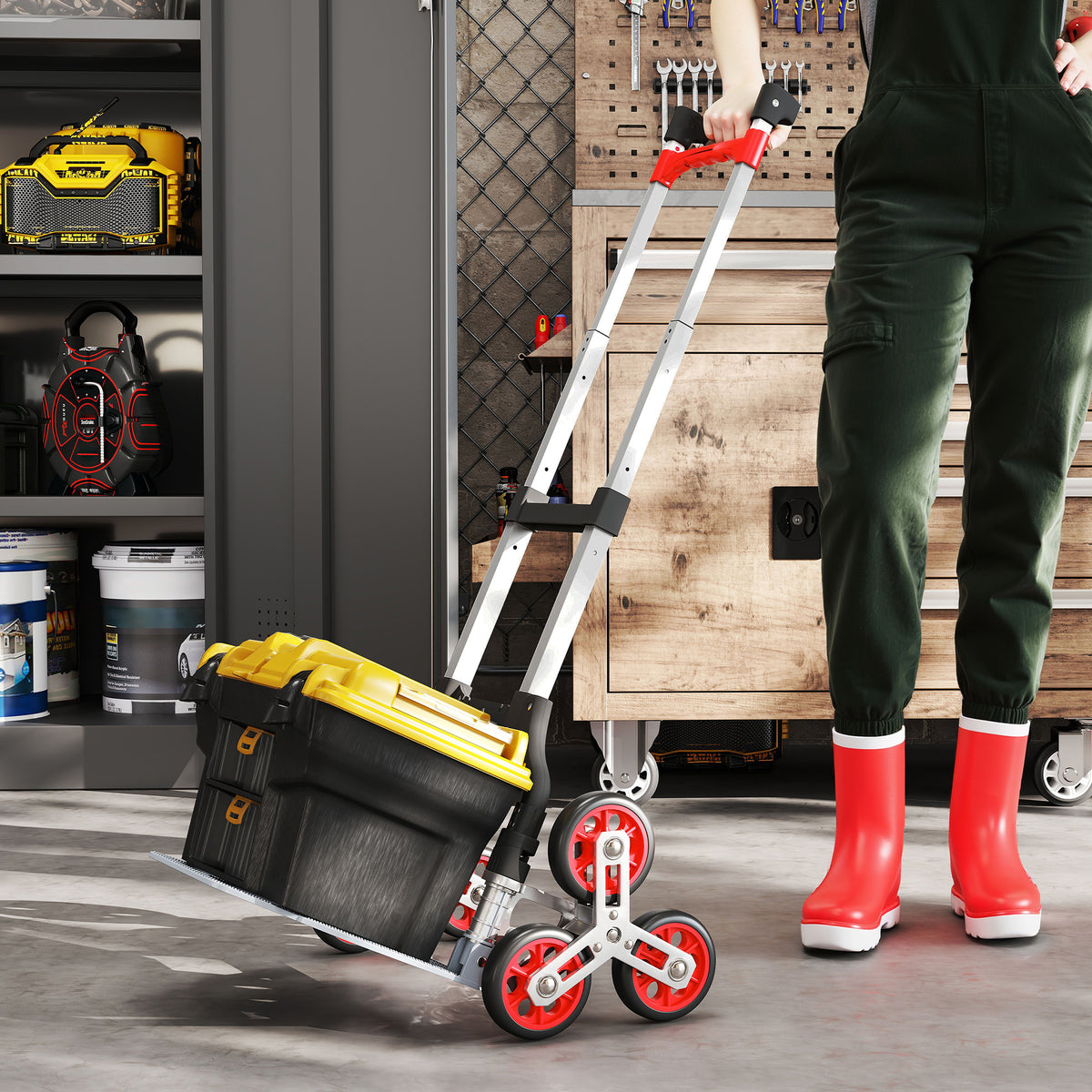Faltbarer Treppensteiger-Trolley, 6-Rad-System, tr?gt 70 kg, Aluminium, Rot
