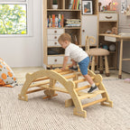 Montessori Kletterger¨¹st Indoor, 2 in 1 Kletterbogen aus Holz, f¨¹r Kinder 2-4 Jahre, 110x52x45 cm, Naturholz